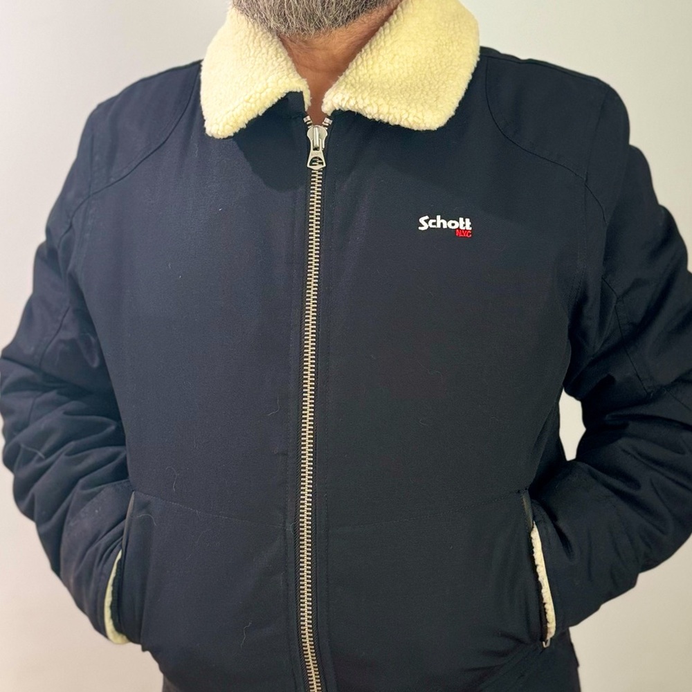 Schott NYC Okla Motorcycle Bomber Jacket Sherpa lined